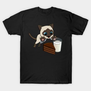 Siamese Cat excited to have Chocolate Cake with Milk T-Shirt